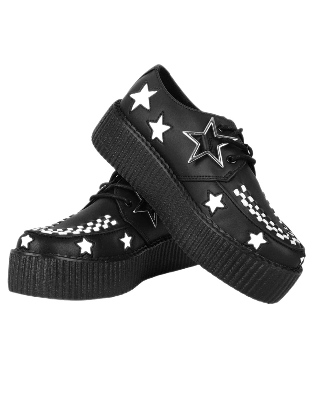 T.U.K. Black & White Star Viva Mondo Platform Creepers